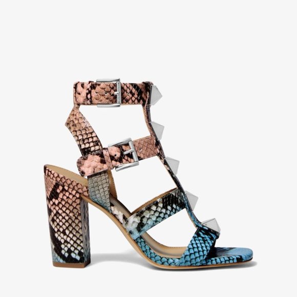 Michael Kors Wren Studded Ombré Snake Embossed Leather Sandal 10 - Picture 2 of 8